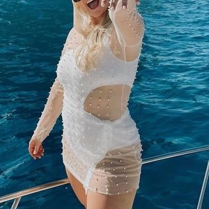 Pearl Rhinestone Mini Dress Cover Up